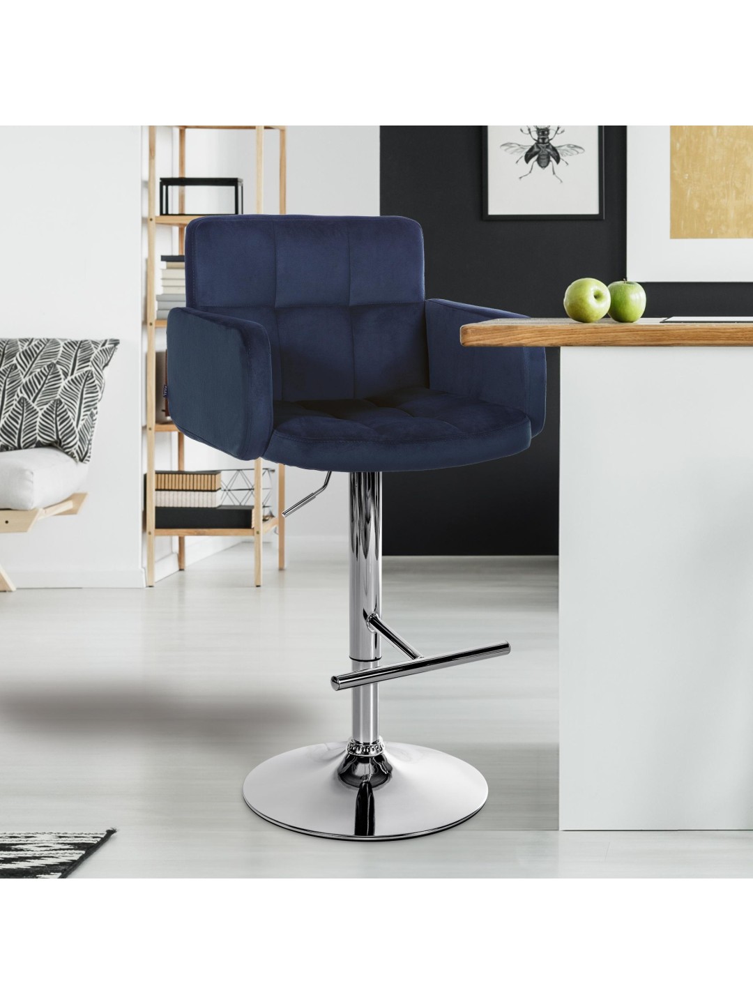 Sæt med 2 barstole Los Angeles fløjlskrom, blå
