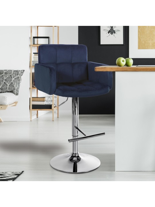 Sæt med 2 barstole Los Angeles fløjlskrom, blå
