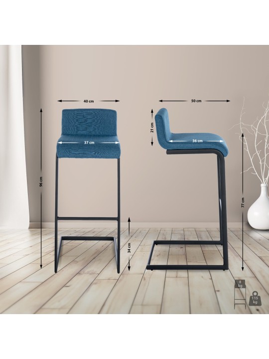 Sæt med 2 barstole Newport B stof, blå