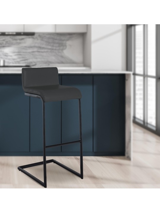 Sæt med 2 barstole Newport B imiteret læder, mørkegrå