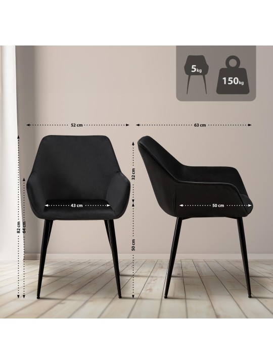 Sæt med 2 spisestuestole Vessa velvet, sort