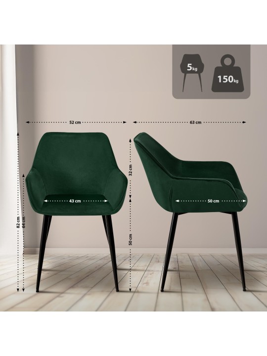 Sæt med 2 spisestuestole Vessa velvet, grøn Sæt med 2 spisestuestole Vessa velvet, grøn