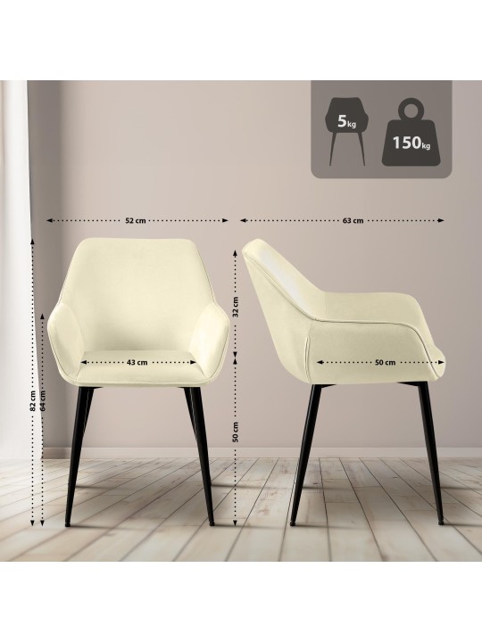 Sæt med 2 spisestuestole Vessa velvet, creme Sæt med 2 spisestuestole Vessa velvet, creme