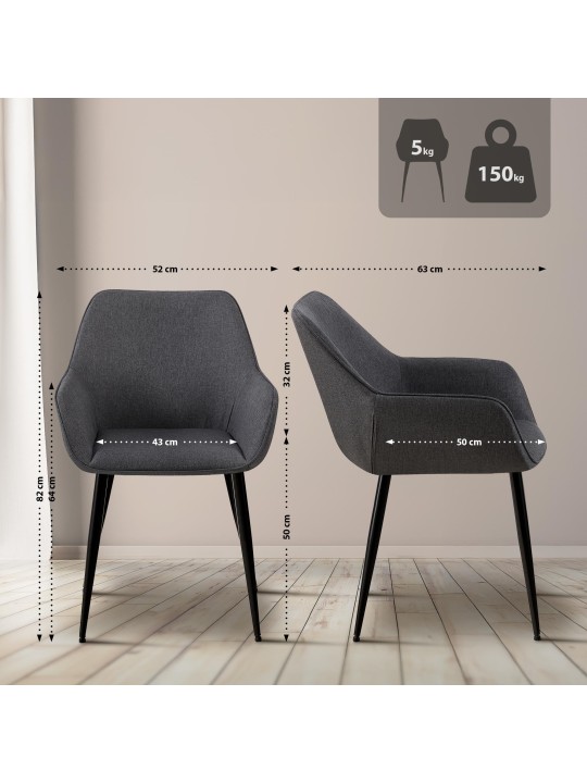 Sæt med 2 spisestuestole Vessa stof, mørkegrå Sæt med 2 spisestuestole Vessa stof, mørkegrå