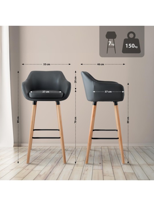 Barstol Grant imiteret læder, grå