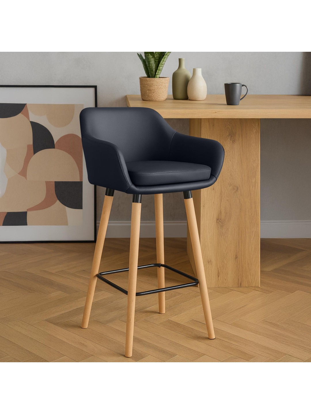 Barstol Grant imiteret læder, sort