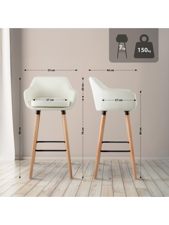 Sæt med 2 barstole Grant imiteret læder, creme Sæt med 2 barstole Grant imiteret læder, creme