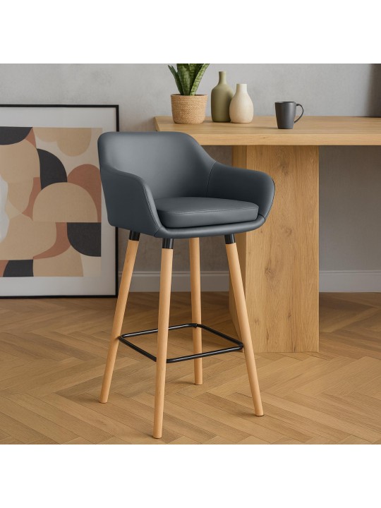 Sæt med 2 barstole Grant imiteret læder, grå