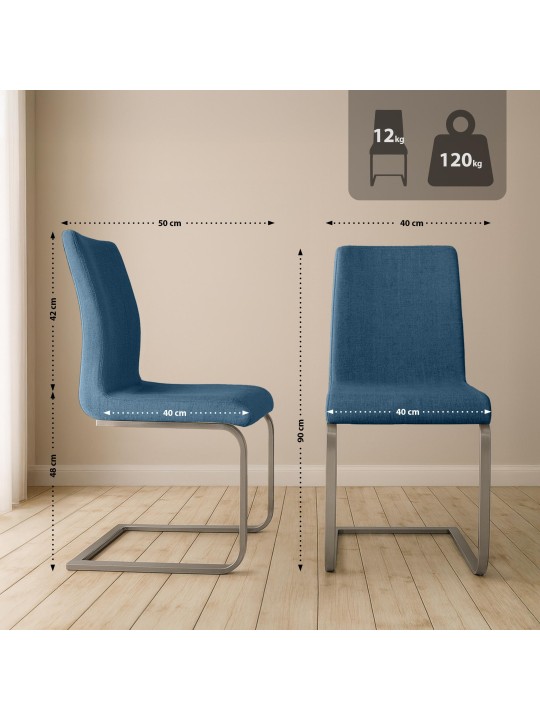 Sæt med 2 spisestuestole Belfort stof, blå