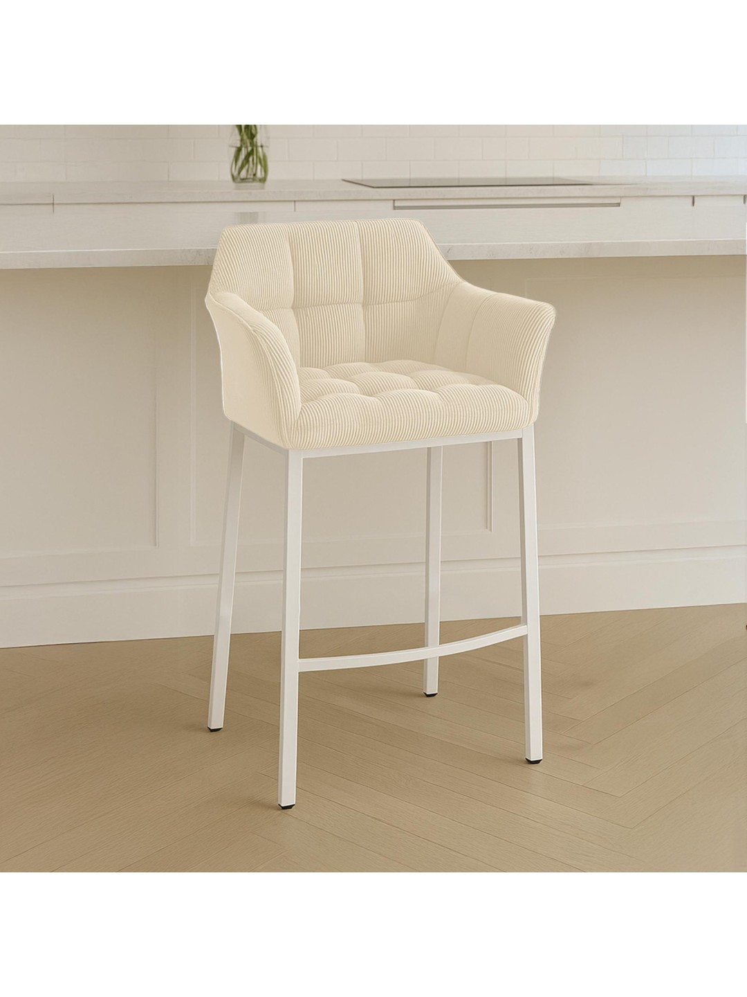 Barstol Damaso W Cord med 4 fods stel, creme