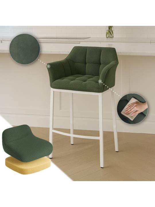 Barstol Damaso W Cord med 4 fods stel, grøn Barstol Damaso W Cord med 4 fods stel, grøn