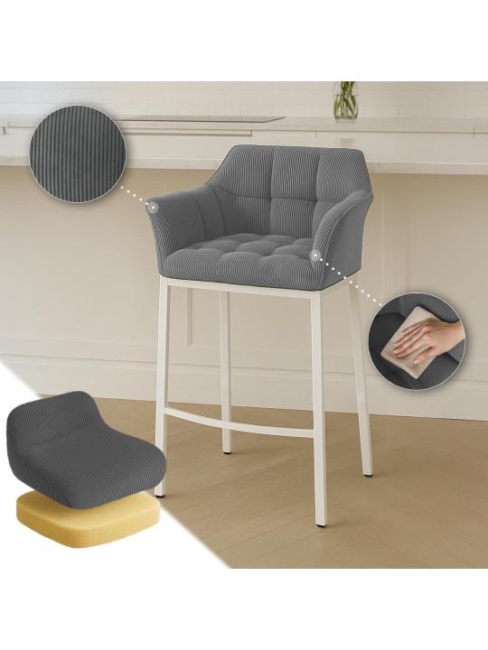 Barstol Damaso W Cord med 4 fods stel, grå Barstol Damaso W Cord med 4 fods stel, grå