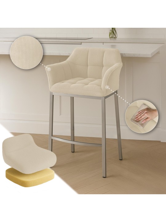 Barstol Damaso E Cord med 4 fods stel, creme