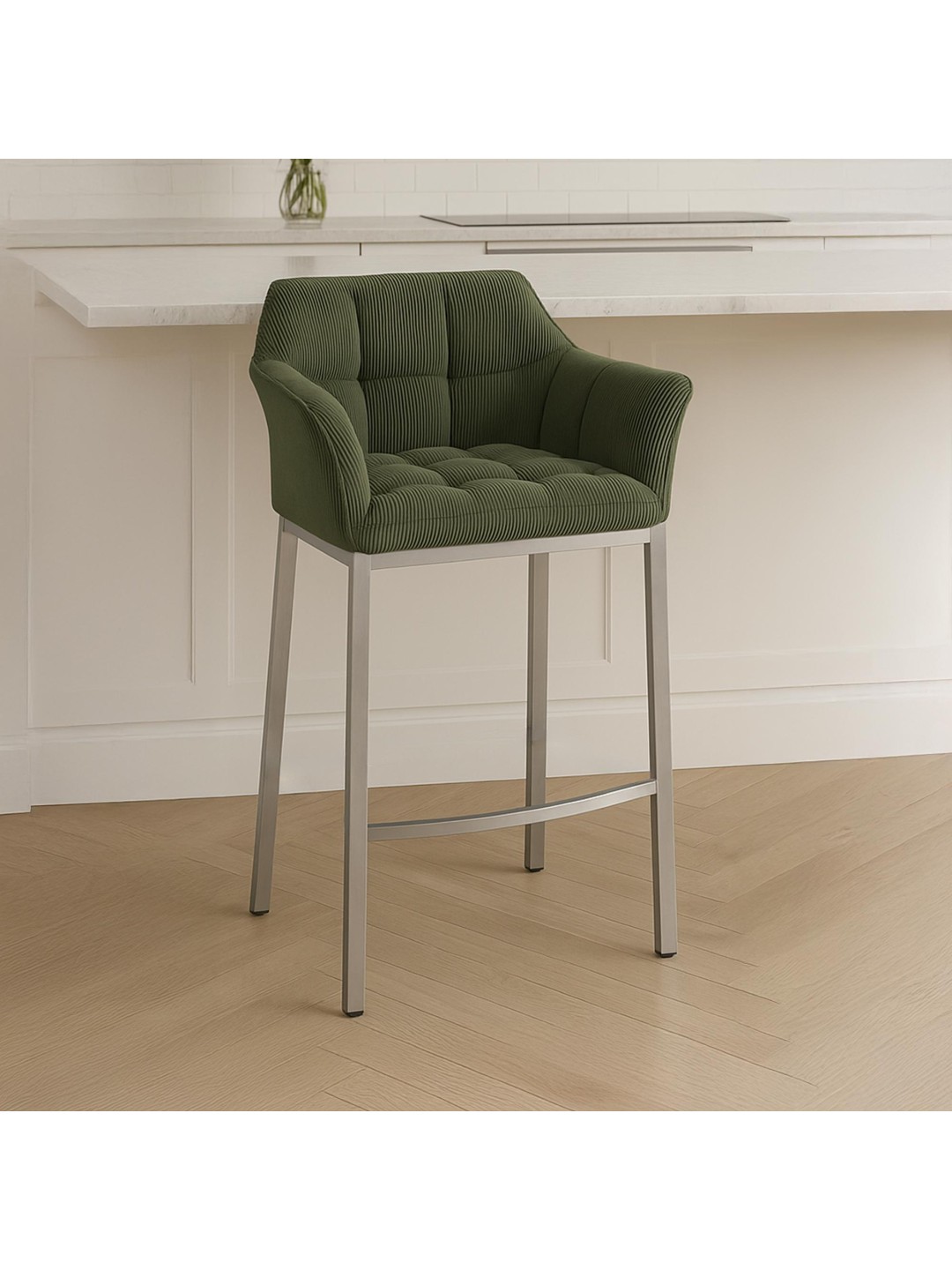 Barstol Damaso E Cord med 4 fods stel, grøn