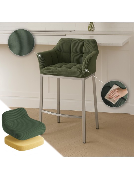 Barstol Damaso E Cord med 4 fods stel, grøn