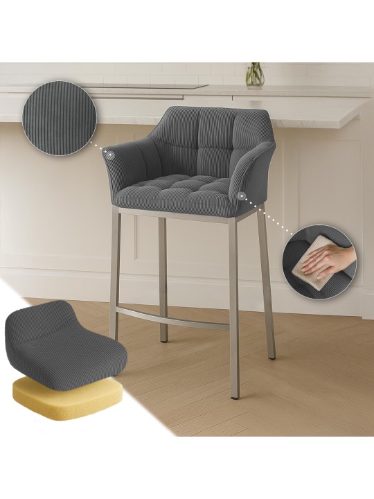 Barstol Damaso E Cord med 4 fods stel, grå