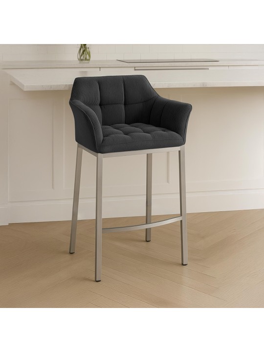 Barstol Damaso E Cord med 4 fods stel, mørkegrå