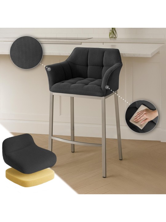 Barstol Damaso E Cord med 4 fods stel, mørkegrå