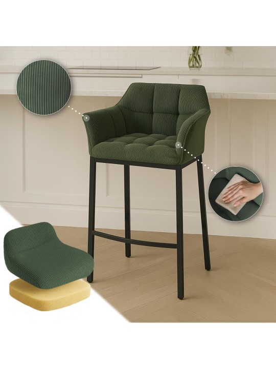 Barstol Damaso B Cord med 4 fods stel, grøn Barstol Damaso B Cord med 4 fods stel, grøn