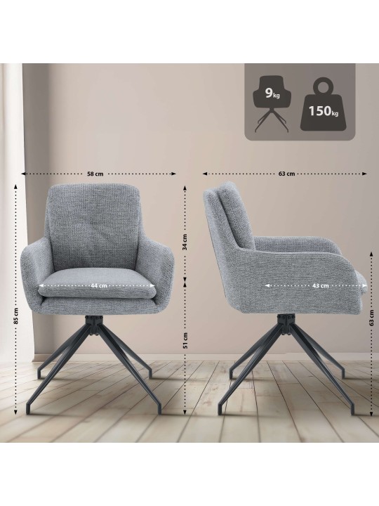 Sæt med 2 spisestuestole Pickett stof, grå