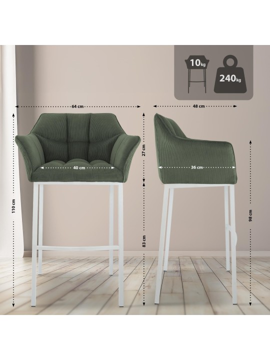 Barstol Damaso W Cord med 4 fods stel, grøn Barstol Damaso W Cord med 4 fods stel, grøn