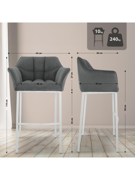 Barstol Damaso W Cord med 4 fods stel, grå Barstol Damaso W Cord med 4 fods stel, grå