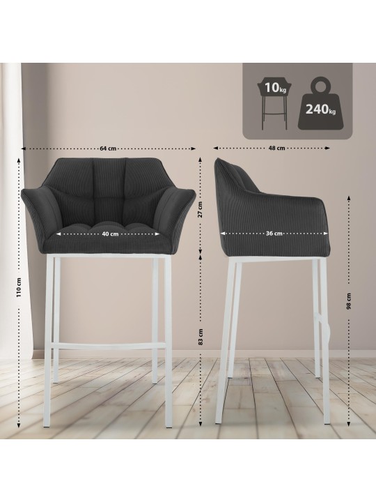 Barstol Damaso W Cord med 4 fods stel, mørkegrå Barstol Damaso W Cord med 4 fods stel, mørkegrå