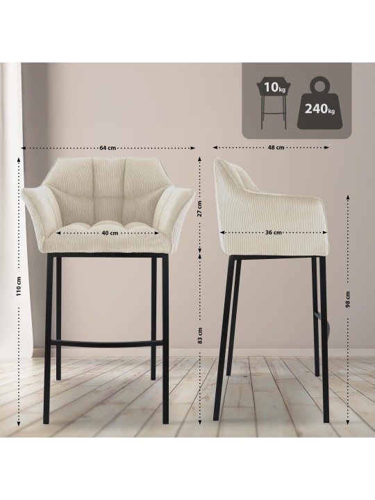 Barstol Damaso B Cord med 4 fods stel, creme Barstol Damaso B Cord med 4 fods stel, creme