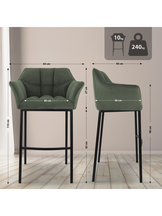 Barstol Damaso B Cord med 4 fods stel, grøn Barstol Damaso B Cord med 4 fods stel, grøn