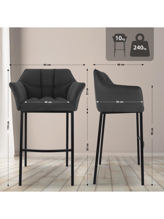 Barstol Damaso B Cord med 4 fods stel, mørkegrå Barstol Damaso B Cord med 4 fods stel, mørkegrå