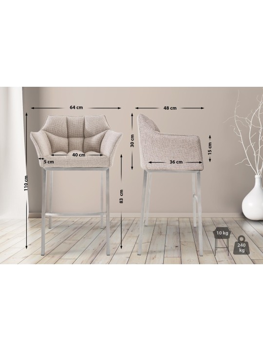 Barstol Damaso E stof med 4 fods stel, elfenben Barstol Damaso E stof med 4 fods stel, elfenben