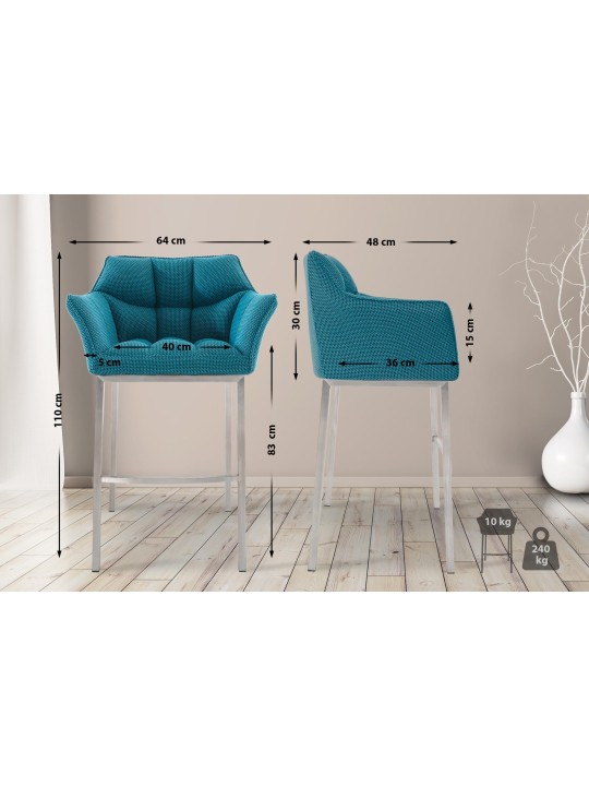 Barstol Damaso E stof med 4 fods stel, turkis Barstol Damaso E stof med 4 fods stel, turkis