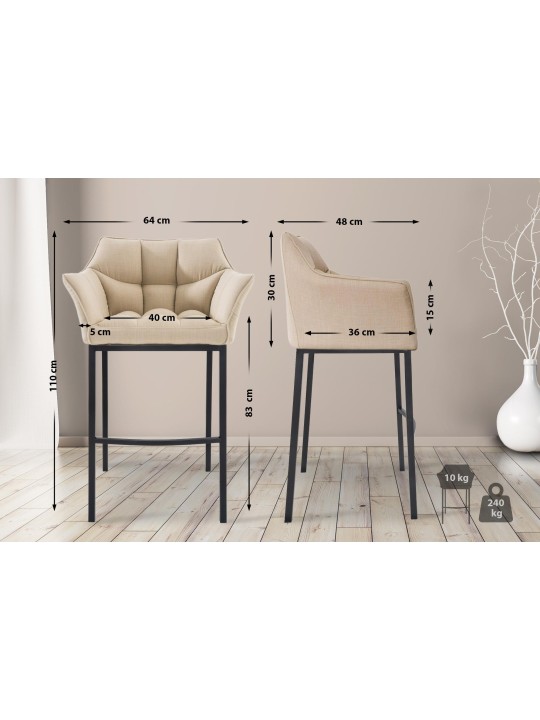 Barstol Damaso B stof med 4 fods stel, creme Barstol Damaso B stof med 4 fods stel, creme