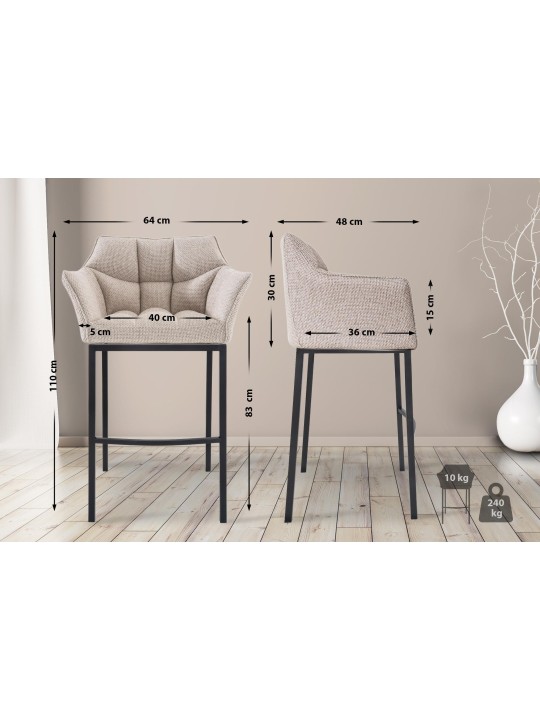 Barstol Damaso B stof med 4 fods stel, elfenben Barstol Damaso B stof med 4 fods stel, elfenben