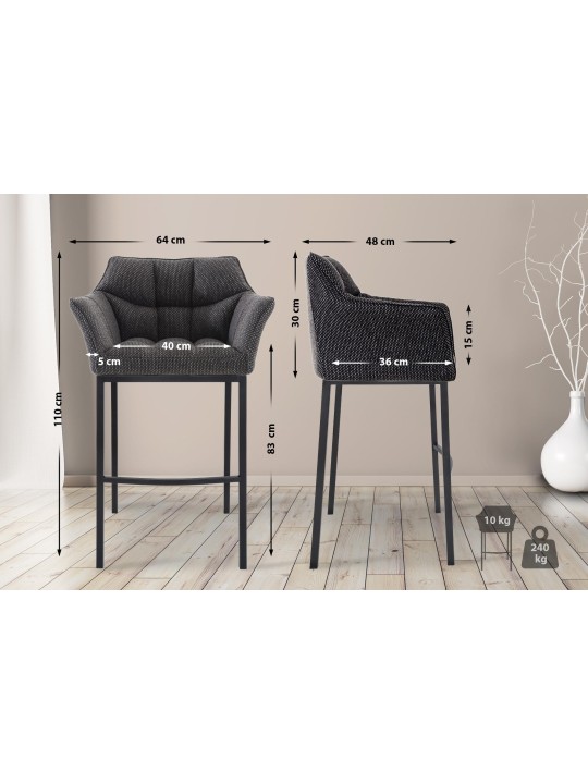 Barstol Damaso B stof med 4 fods stel, titangrå Barstol Damaso B stof med 4 fods stel, titangrå