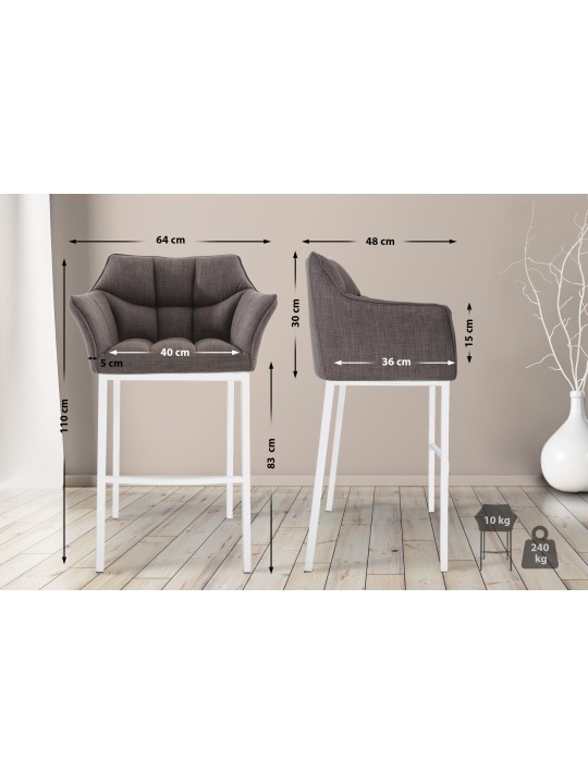 Barstol Damaso W stof med 4 fods stel, grå Barstol Damaso W stof med 4 fods stel, grå