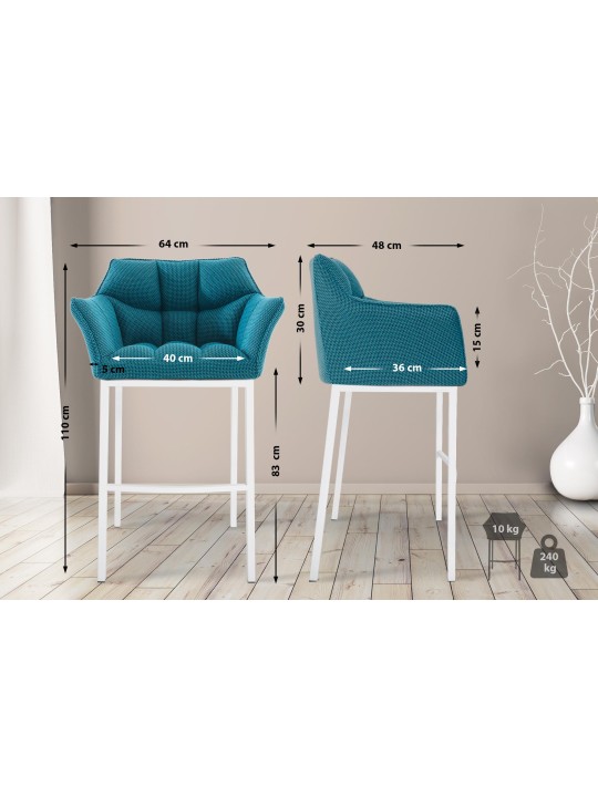 Barstol Damaso W stof med 4 fods stel, turkis Barstol Damaso W stof med 4 fods stel, turkis