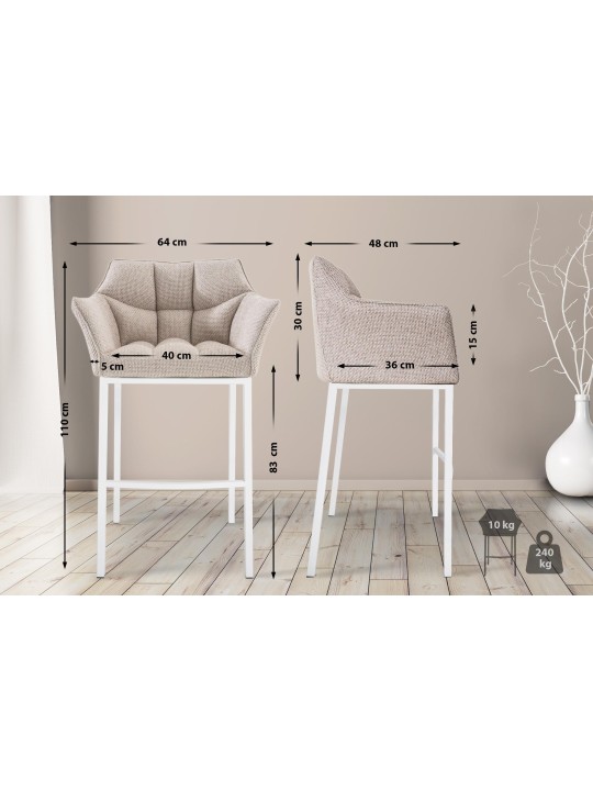 Barstol Damaso stof med 4 fods stel, elfenben Barstol Damaso stof med 4 fods stel, elfenben