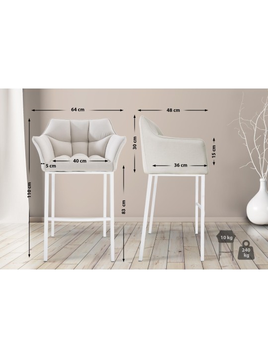 Barstol Damaso stof med 4 fods stel, hvid Barstol Damaso stof med 4 fods stel, hvid