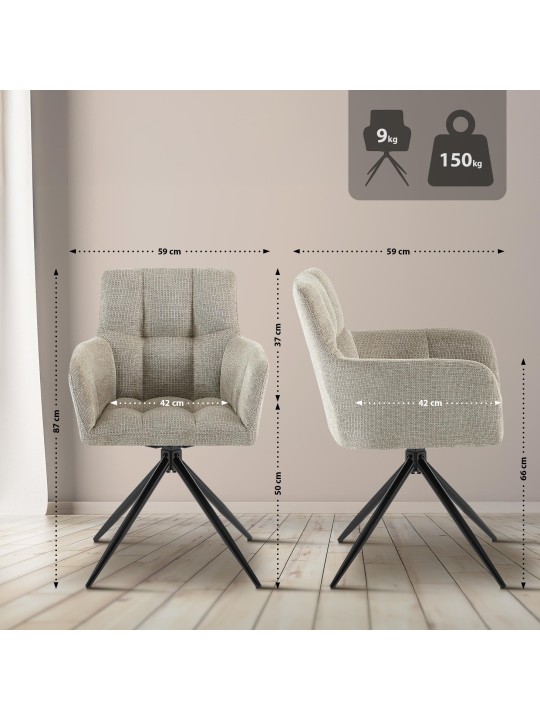 Sæt med 2 spisestuestole Jonah stof, taupe Sæt med 2 spisestuestole Jonah stof, taupe