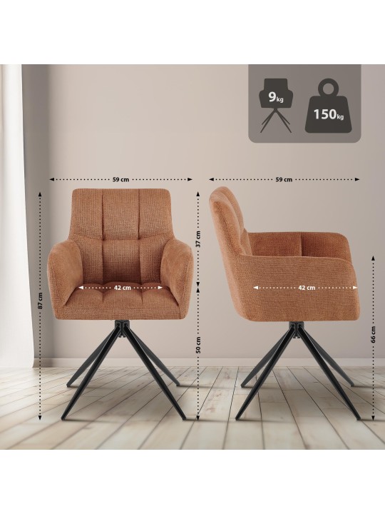 Sæt med 2 spisestuestole Jonah stof, orange