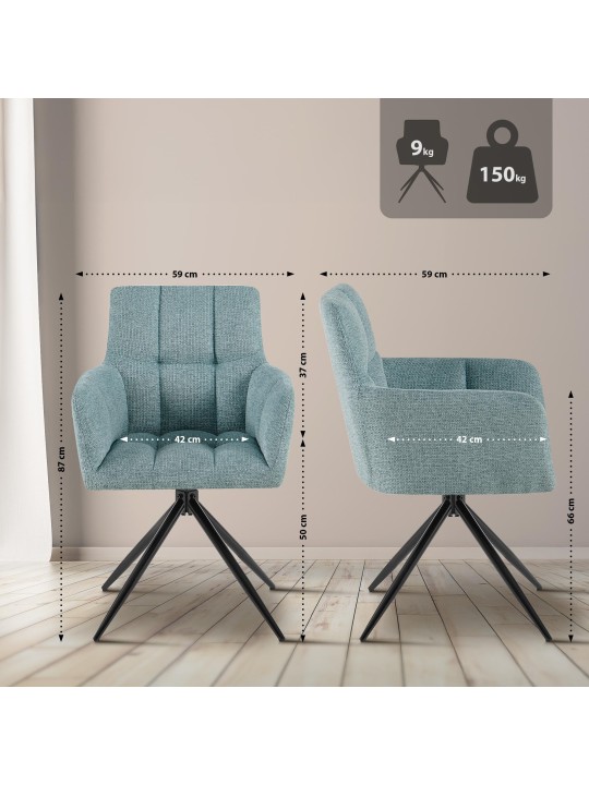 Sæt med 2 spisestuestole Jonah stof, turkis