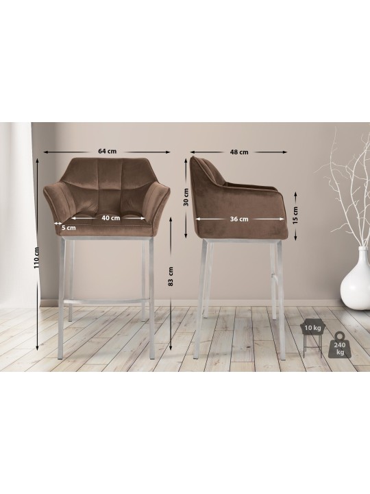 Barstol Damaso E fløjl med 4 fods stel, brun