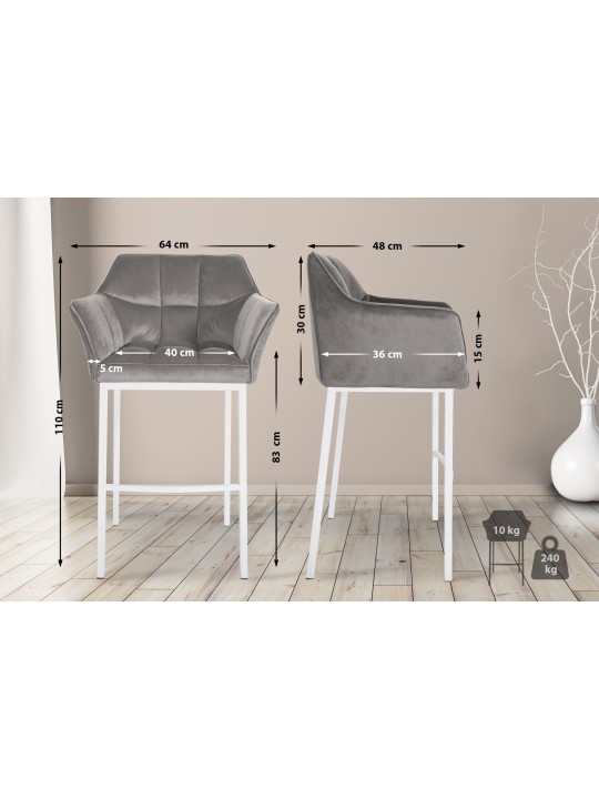 Barstol Damaso W fløjl med 4 fods stel, grå Barstol Damaso W fløjl med 4 fods stel, grå