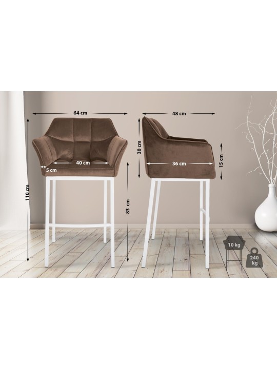 Barstol Damaso W fløjl med 4 fods stel, brun Barstol Damaso W fløjl med 4 fods stel, brun