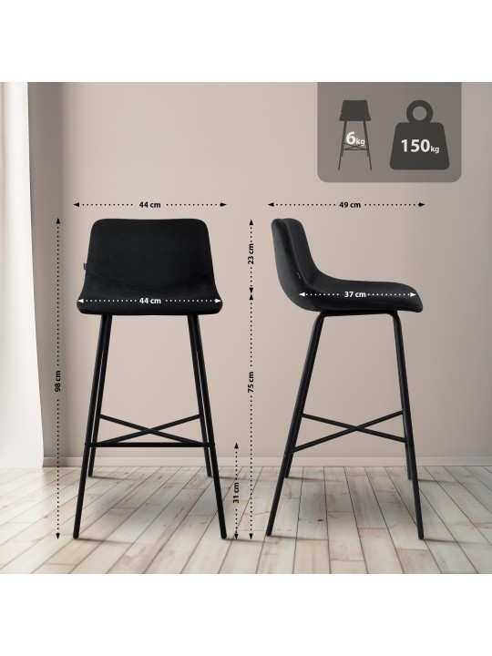 Barstol Altona fløjl, sort