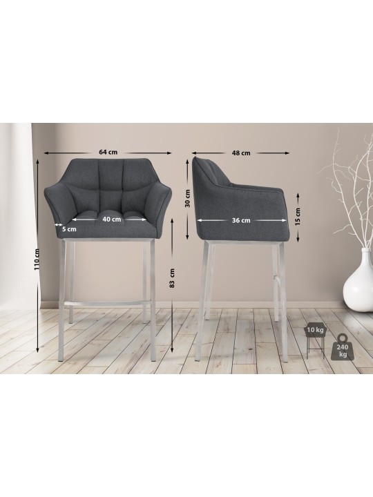 Barstol Damaso E filt med 4 fods stel, grå