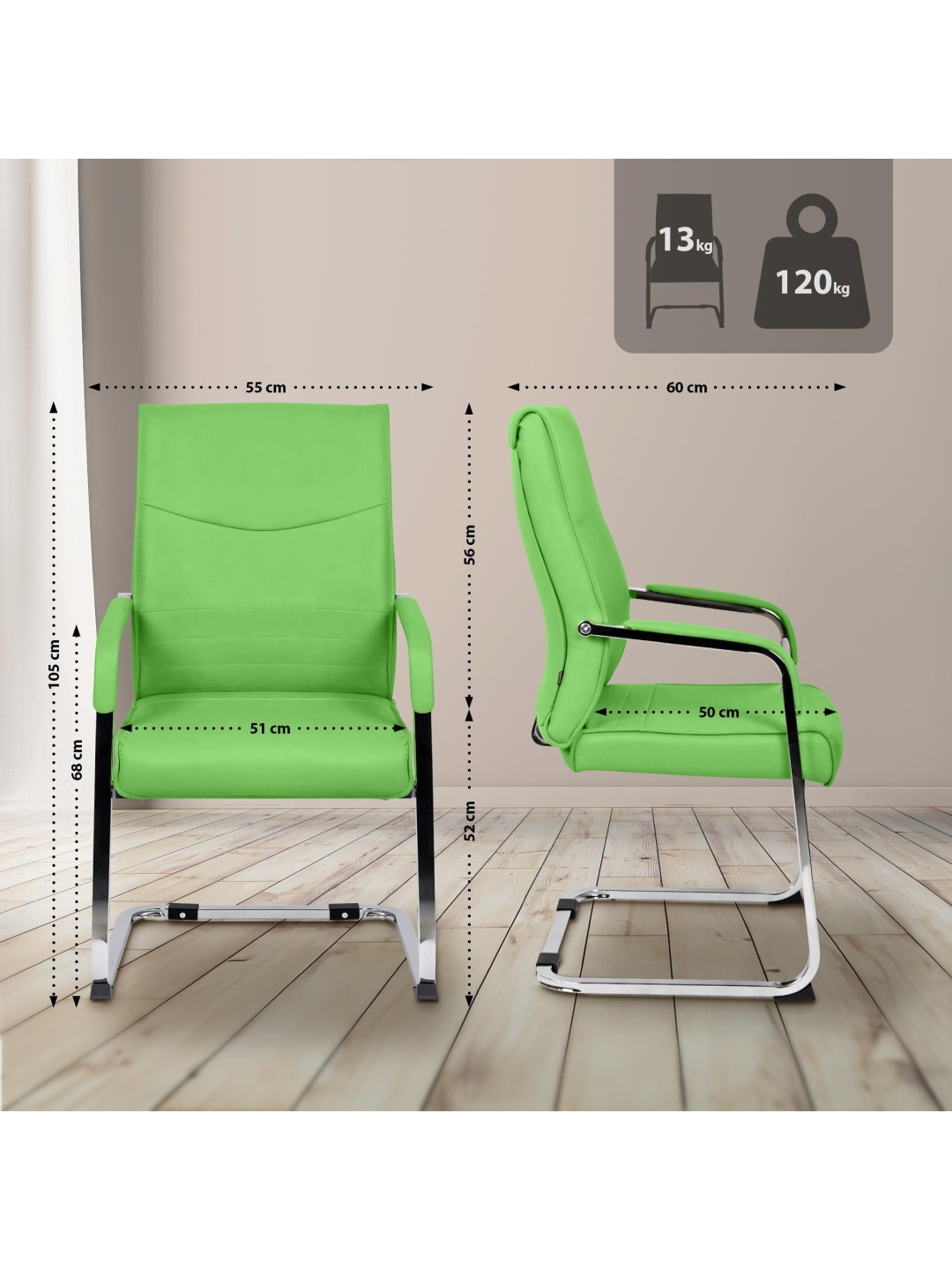 Sæt med 2 besøgsstole Hobart, grøn