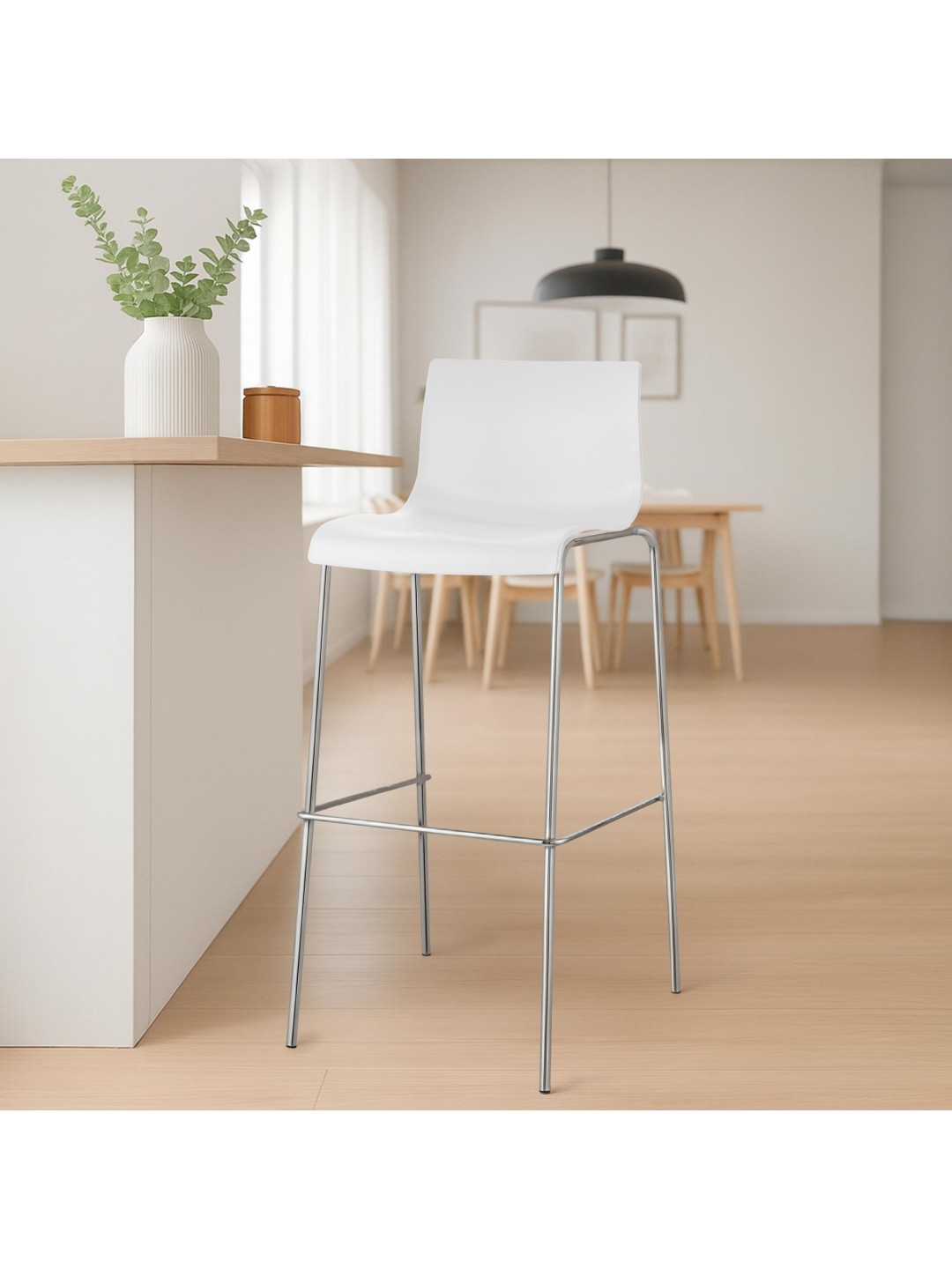 Barstol Hoover krom 4 fods stel, hvid