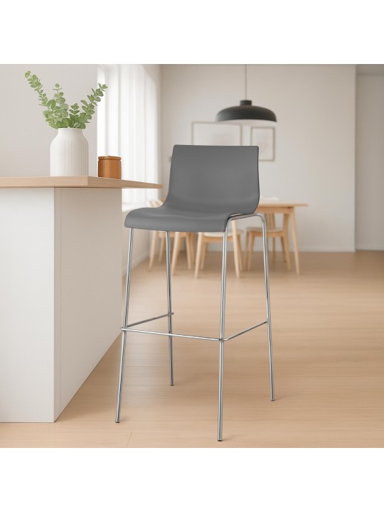 Sæt med 2 barstole Hoover plastik 4-fods stel krom, grå